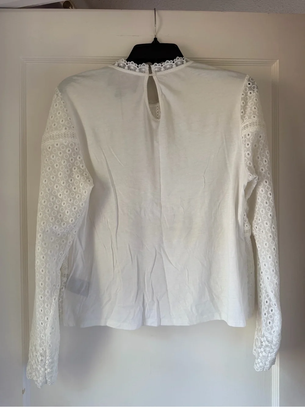 Anthropologie White Eyelet Lace Long-Sleeve Blouse